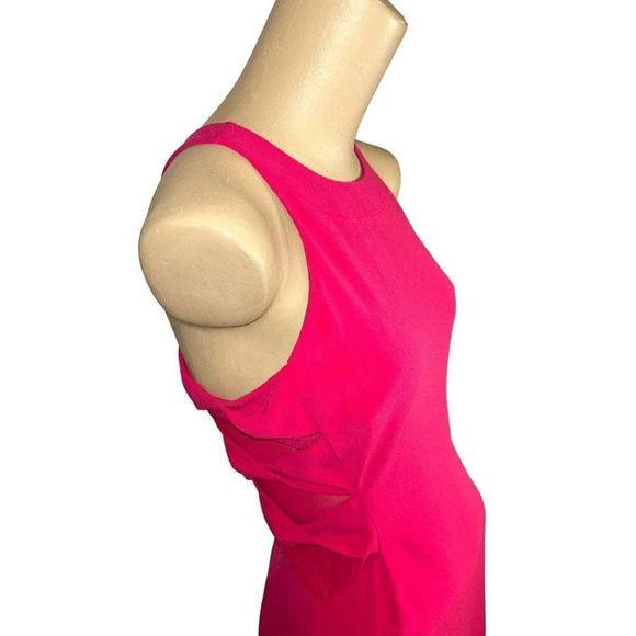 Halston Twist Mesh Insert Gown in Fuchsia 4 Womens Long Maxi Dress - Picture 5 of 13